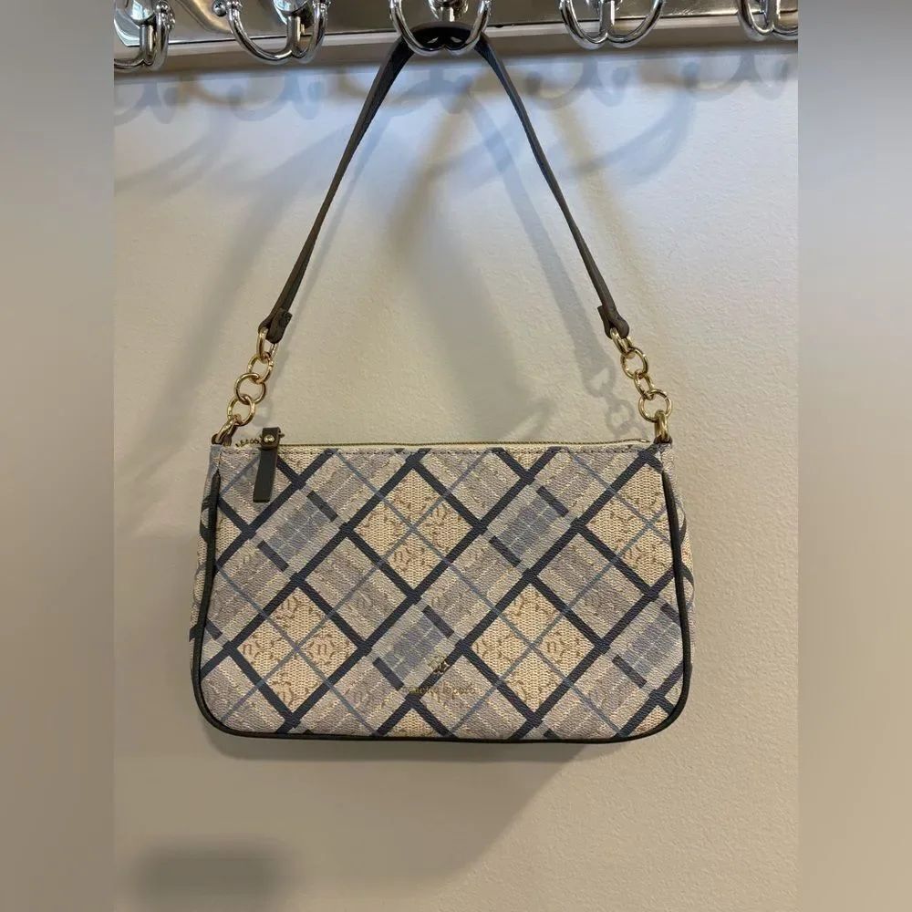 Nanette Lepore Blue and Cream Checkered Shoulder Bag